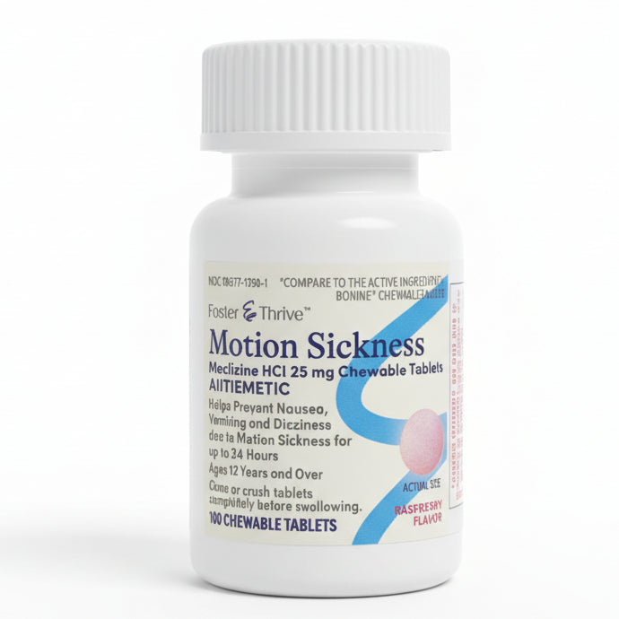 Motion Sickness Meclizine HCL 25mg Chewable Antiemetic, Raspberry (100 Count)