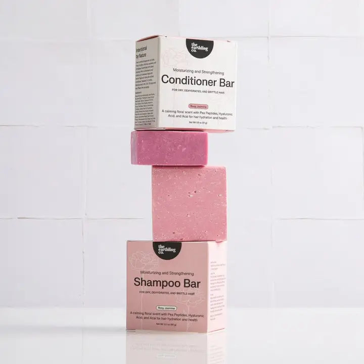 Shampoo & Conditioner Bar Set for Dry, Dehydrated, & Brittle Hair (Rosy Jasmine Scents)