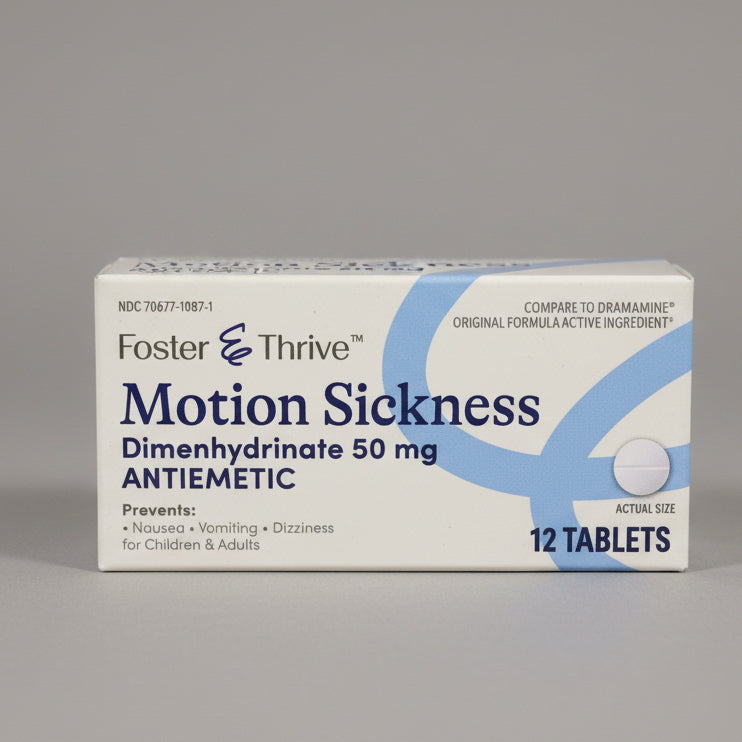 Motion Sickness Dimenhydrinate 50mg Antiemetic (12 Tablets)