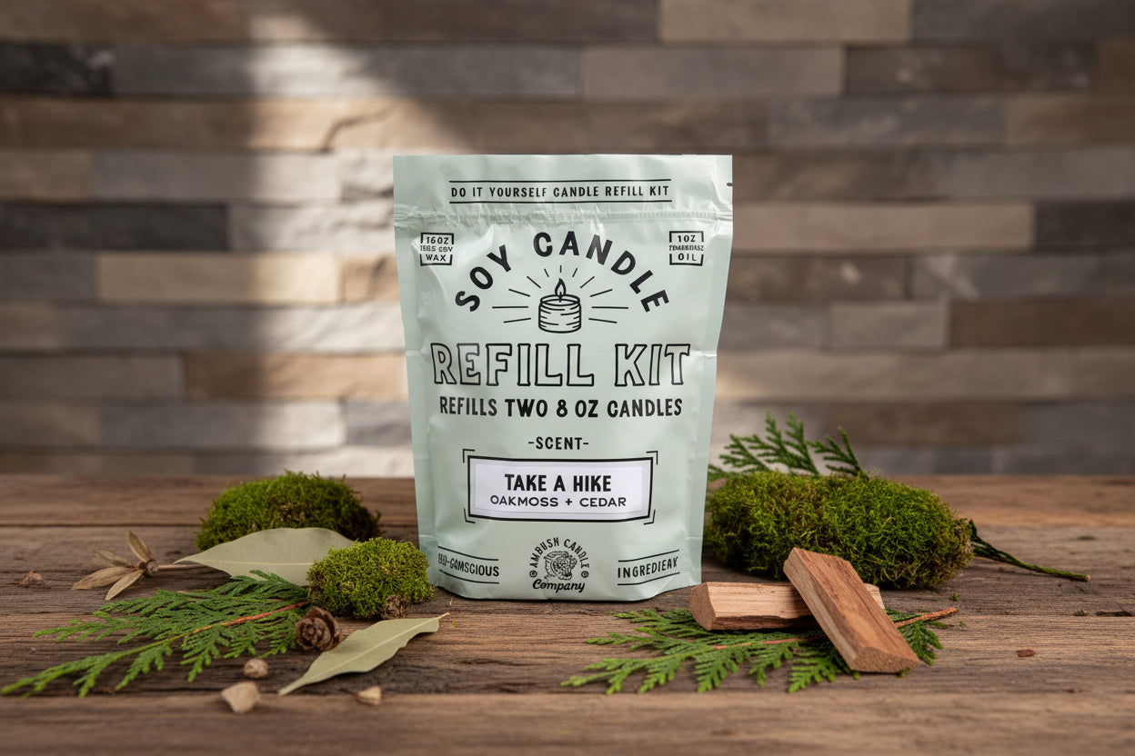 Soy Candle Refill Kit: Take A HIke: Oakmoss & Cedar