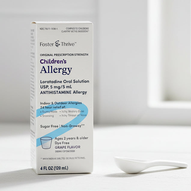 Children's Allergy Loratadine Oral Solution USP, 5 mg/5 mL Antihistamine Grape Flavor (4 oz)