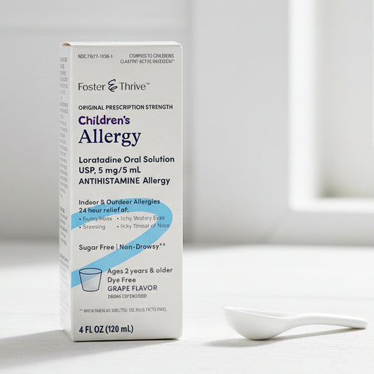 Children's Allergy Loratadine Oral Solution USP, 5 mg/5 mL Antihistamine Grape Flavor (4 oz)