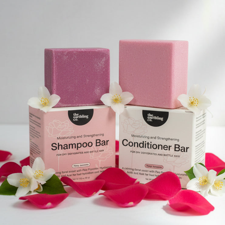 Shampoo & Conditioner Bar Set for Dry, Dehydrated, & Brittle Hair (Rosy Jasmine Scents)