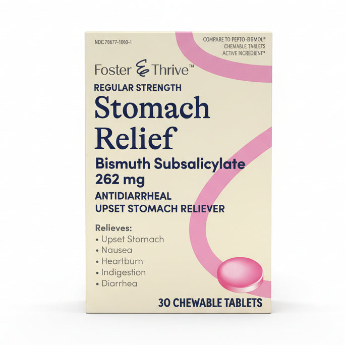 Stomach Relief 262 mg Antidiarrheal Upset Stomach Reliever Regular Strength (30 Chewable Tablets)
