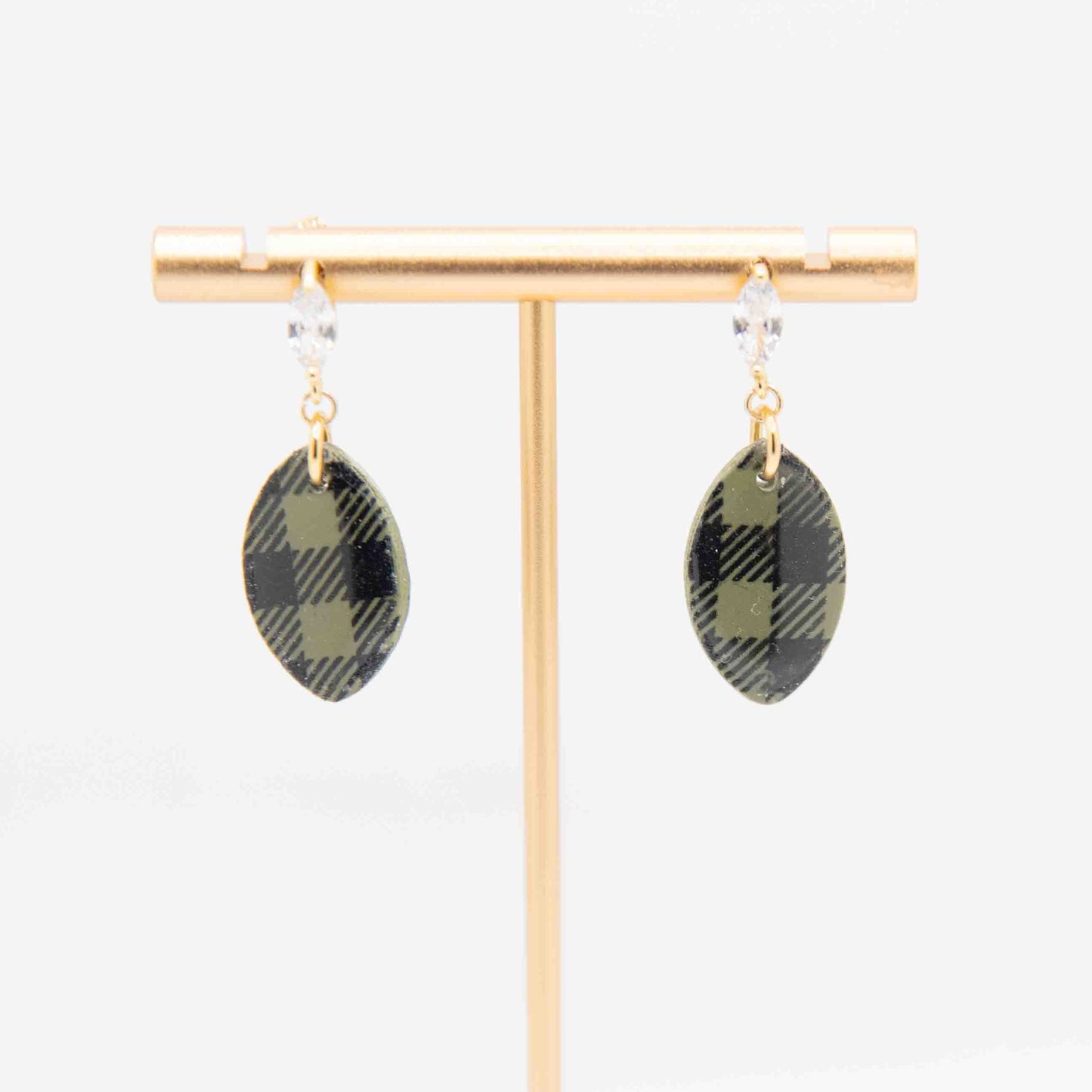 Zircon Oval Stud Drops Plaid